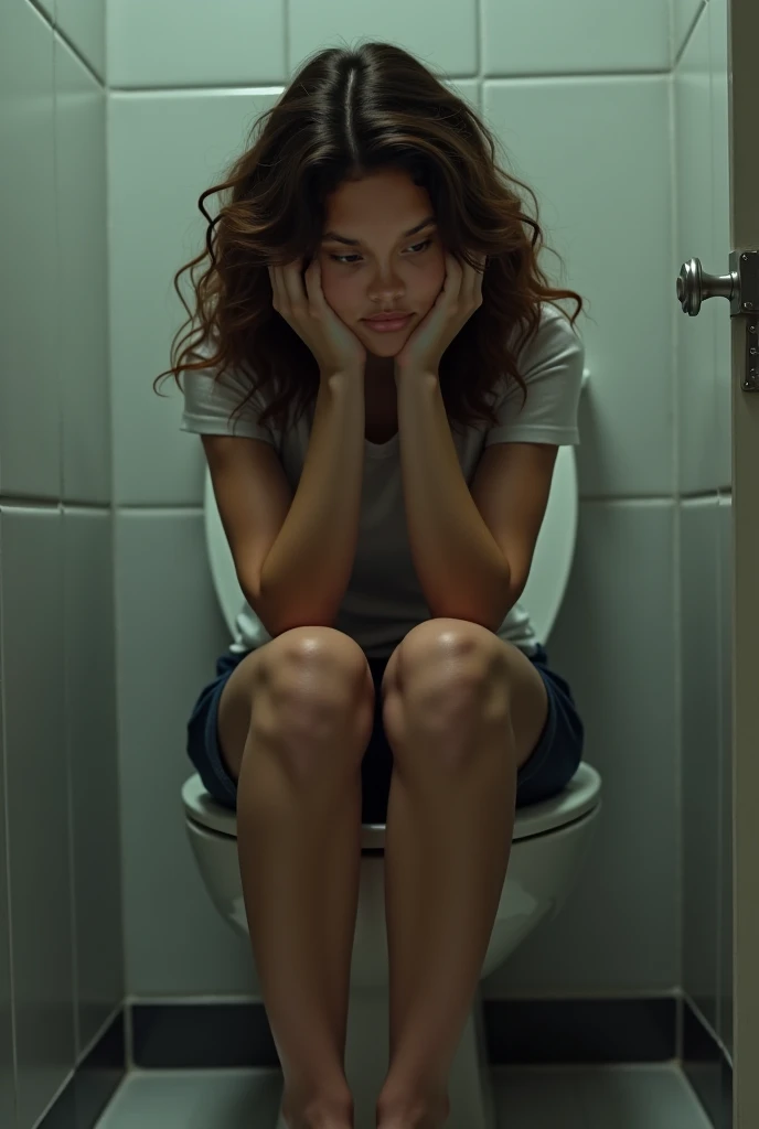 Digestive Problems: A 3D render that shows a person sitting in the bathroom with an expression of discomfort, symbolizing the problems to go to the bathroom due to stress. You can see a box of the drink envelopes on the nearby shelf. 9:16 ratio