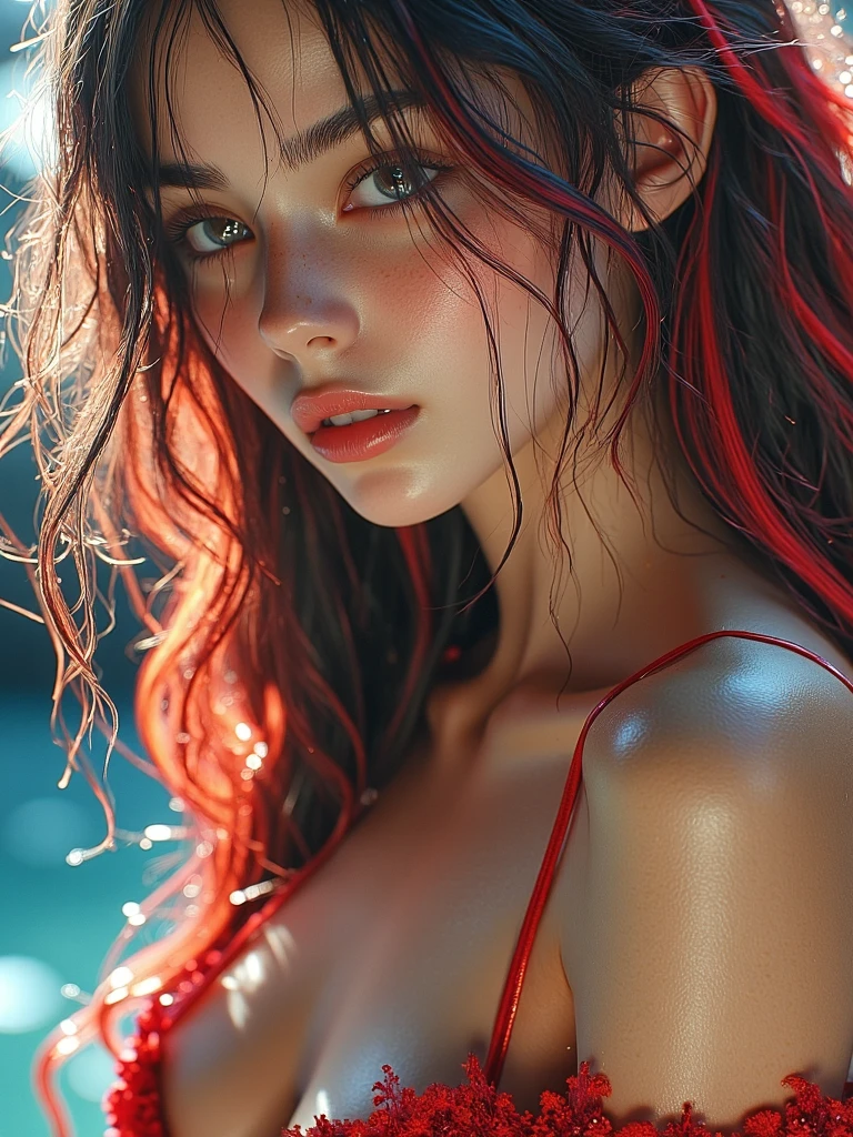 Getting a bath, breast focus, wet skin and hair, hard breasts, redhead, red hair, freckles, long straight hair, European youth, perfect body, (detailed face:1.2), (detailed eyes:1.2), (perfect body, small ke), fashion photorealism, high definition sysie details, high definition pussy details, photography, sharpness, unique 850 4, koda850 k portrait camera, f1.6 lens, rich color, hyperrealistic texture, spectacular light texture, surreal art, Cinestil 800 fashion mechanism,