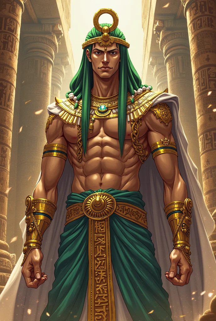 arafed male in a green and gold costume standing in front of a doorway, attractive male deity, handsome prince of persia, beautiful androgynous prince, brown skin man egyptian prince, inspired by Li Kan, trendin on artstation, by Yang J, casimir art, inspired by Rudy Siswanto, greek god, handsome guy in demon slayer art