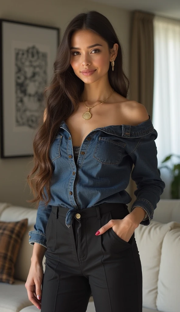 august ames wearing blue shirt and jeans at a mall
