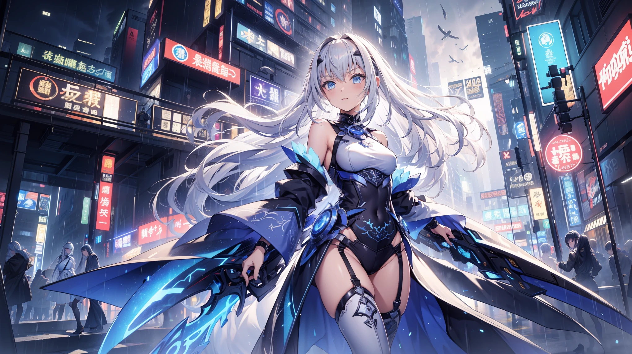 highest quality、complete limbs、full finger、((Woman with light blue hair))、((Very Shorthair Woman))、Beauty busty woman:1.3、female knight、((full armor))、(((Light blue high-neck leotard:1.3)))、big smile、(((woman wearing brown tights:1.3)))、castle town、((fighting stance、legs shoulder-width apart))、sexy pose