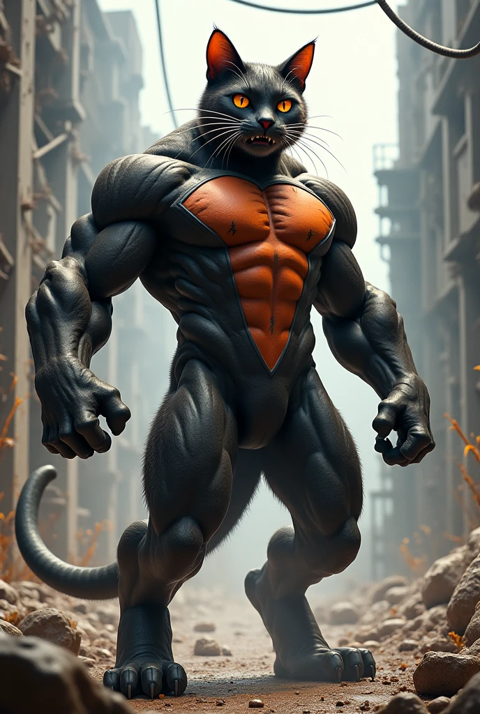 catboy, , with black fur bulging slanted white eyes white nose logo