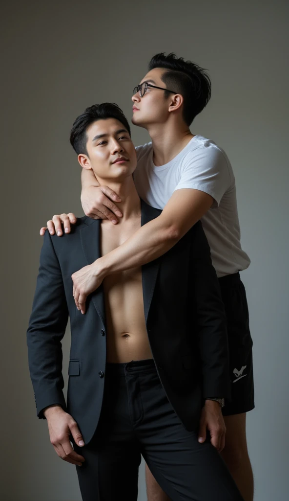 beautiful and young agers, from the West, semi-naked in a school only for men, with firm pectorals (schoolboy male: 1.6) with (sexyhose garter stocking: 1.2) and (without underwear: 1.4) in the (men's dressing room, men's locker, showers: 1.2) (school walls: 1.2) (school furniture: 1.2), (school carpet: 1.2), (rich: 1.4), (erotic: 1.2), sensual, lascivious masculine, seductive, exciting, submissive, domineering, fearful, disturbing, perversely sexual, sexy, only men, (romantic: 1.2), moody and atmosphere with luminous background, lens rich colors realistic texture hyperrealistic spectacular lighting based on a bathroom with unreal engine, cinestill 800 t eastmancolor, (bokeh spotlight, golden hour illumination: 1.2) (UHD 32K color photo: 1,6),(dark studio, edge lighting, two-tone lighting, dim lighting, low key: 1.6; Gay Art ,