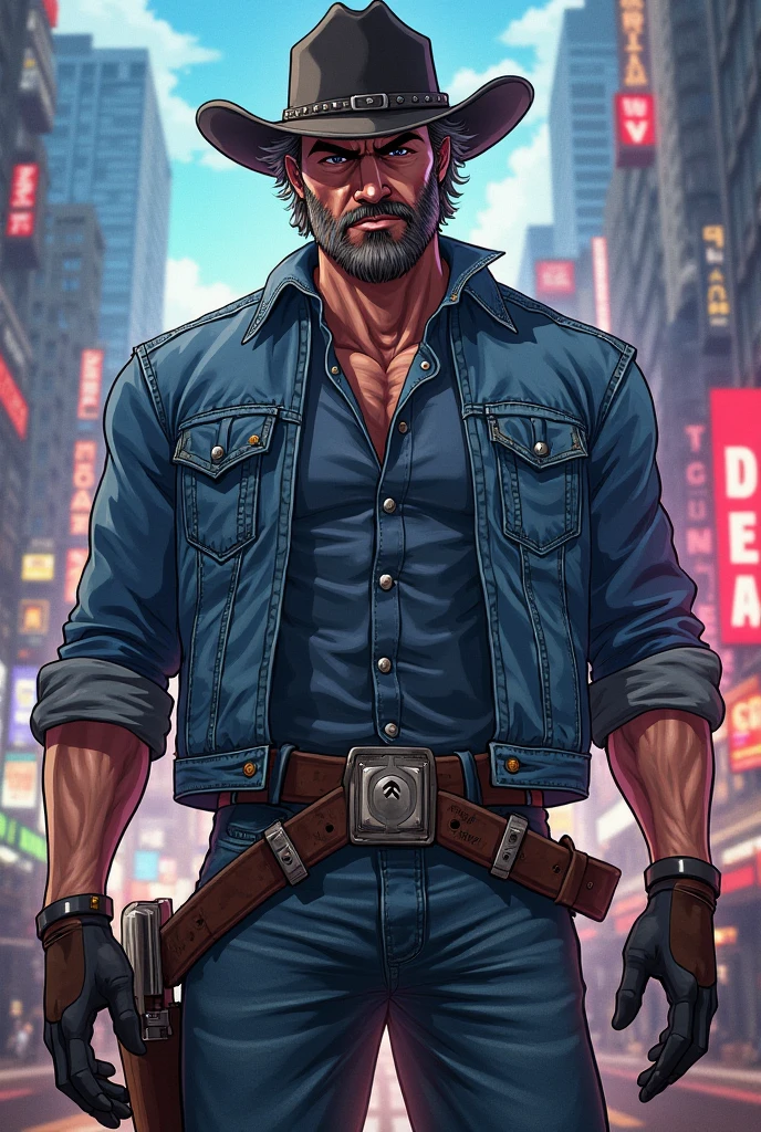 ((Best quality)), ((Masterpiece)), (Detailed): Snail Galford, age 30, short curly black hair, intense brown eyes, muscular and rugged build, wearing a weathered leather jacket and jeans, determined yet wary expression, with a scar running across his cheek, carrying a worn satchel and a rugged shotgun, background of a post-apocalyptic cityscape, poised and vigilant stance.

