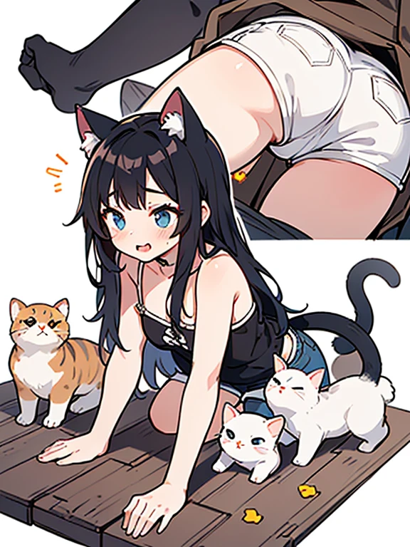 Quiero un gatito sexy. La quiero en 3 posiciones: 1. I want her to be looking forward... 2. I want her to be sitting very sexy. 3. I want her to be in a very sexy pose, usar ropa reveladora pero no desnuda. Quiero que todas las fotos muestren todo tu cuerpo." Quiero que la imagen aparezcan cuerpo completo