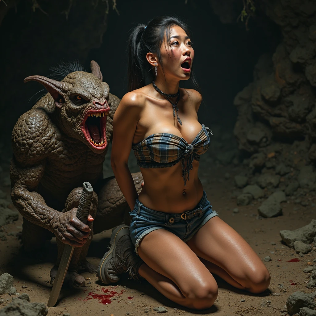 3 naked monsters beast with large penis in the old house rape a sexy girl in small shorts