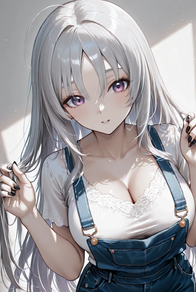 20 years old Japanese active girl ((very small breast , very slender)),smooth curly hair ((pale blonde, middle shoulder length hair )),((asymmetrical much shaggy long forelock)),BREAK, ((shiny white chemise dress )) , black overcoat, looks tidy and enjoyable smile ,BREAK, big droopy eyes (( shiny pale purple eye, shiny blue eye, heterochromia:1.4)), eyelashes, blush , BREAK, cheerful and eloquent atmosphere,((face focus:1.3)), looking back pose, best quality 