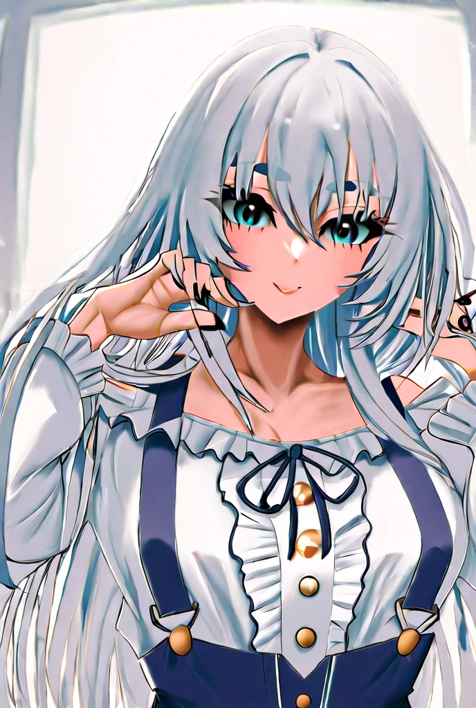sexy, woman, camisole, smile, cat ears, gray hair, shining eyes, anime,