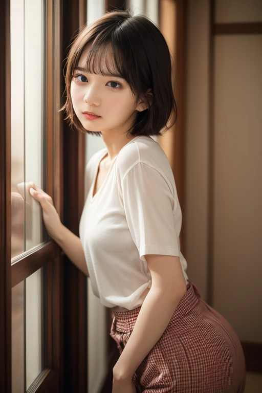 Beautiful Japanese female model with a haircut