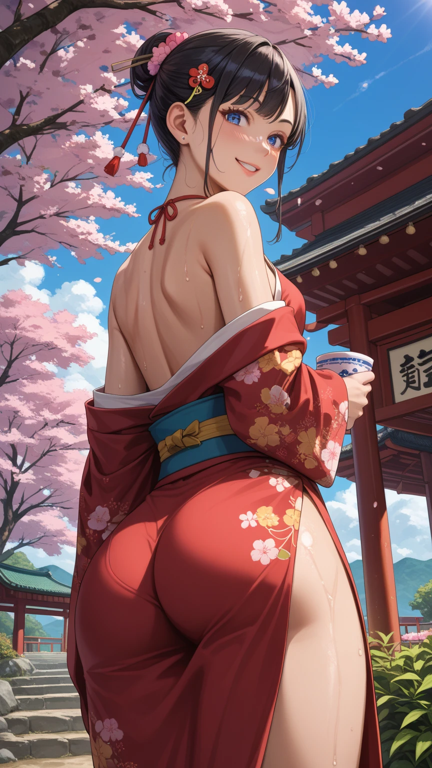 Masterpiece、hyper quality、The ultra -The high-definition、Female buttocks facing the screen、Backward perspective、A dark-haired、((pink seduction background))、A sexy、Busty body、Big round buttocks、thin-waist、a closeup、(((Luxury underwear)))、Erotic Lingerie、top-quality、Red face、Wriggle your hips、Stick your butt out、master piece,hyper quality, Hyper Detailed,Perfect drawing,3D,8K,Illustration、Hi-Res、1 persons、japanaese girl、A dark-haired、poneyTail、Red ribbons、Cute even though her eyes are tight、(Kimono)、(Japan clothes)、Pose with buttocks sticking out、((Wearing a Japan loincloth 1.5))、(In a wrapped bouquet)、Back view、Detailed drawing、Best Quality, (Capture super cute moments), depth of fields, ultra-detailliert, High resolution, C4D, Octadale, 3D Modeling, 8K,Delicate and detailed depiction、Shooting from the back diagonally below、in 8K、((moonlights))、superclear、Full of charm、masterpiece、high detailing、beatiful backgrounds、Detailed drawing、Functional、emotional,、
