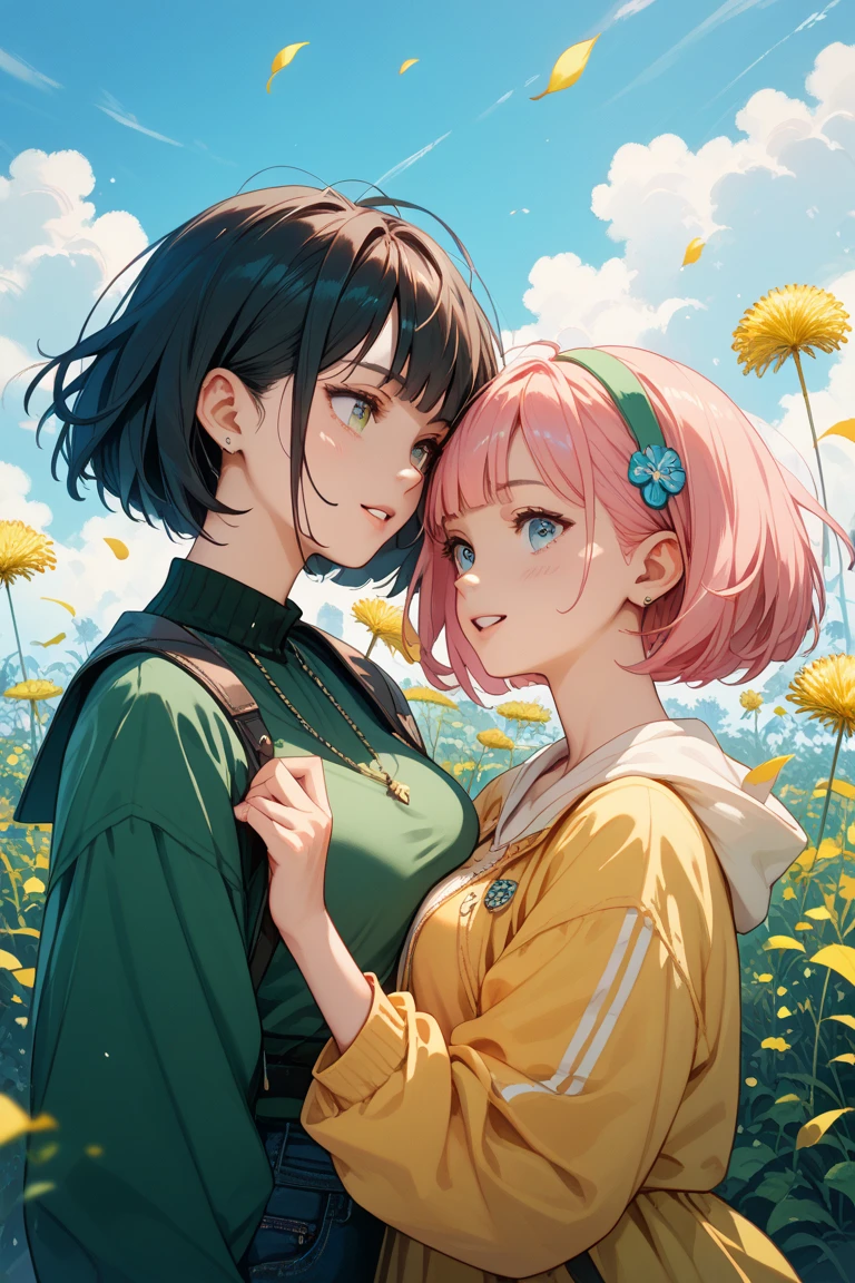 Kizi, greeneyes, short, slightly pink hair, sentaa `the shadow of a tree in the field, reading a book with your cat by your side. anime style image.