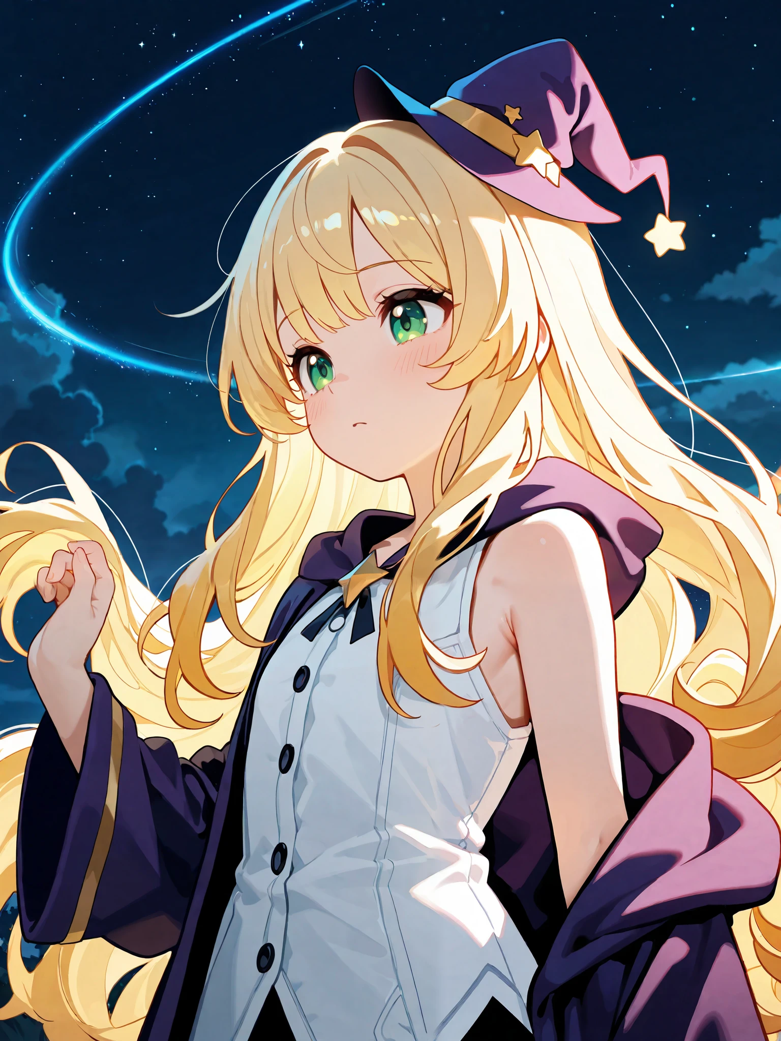 pulledwedgie,pulled by self,wedgie,
Hoshino ruby, long hair, blonde hair, streaked hair , pink eyes, star-shaped pupils, hair ornament, school dress,