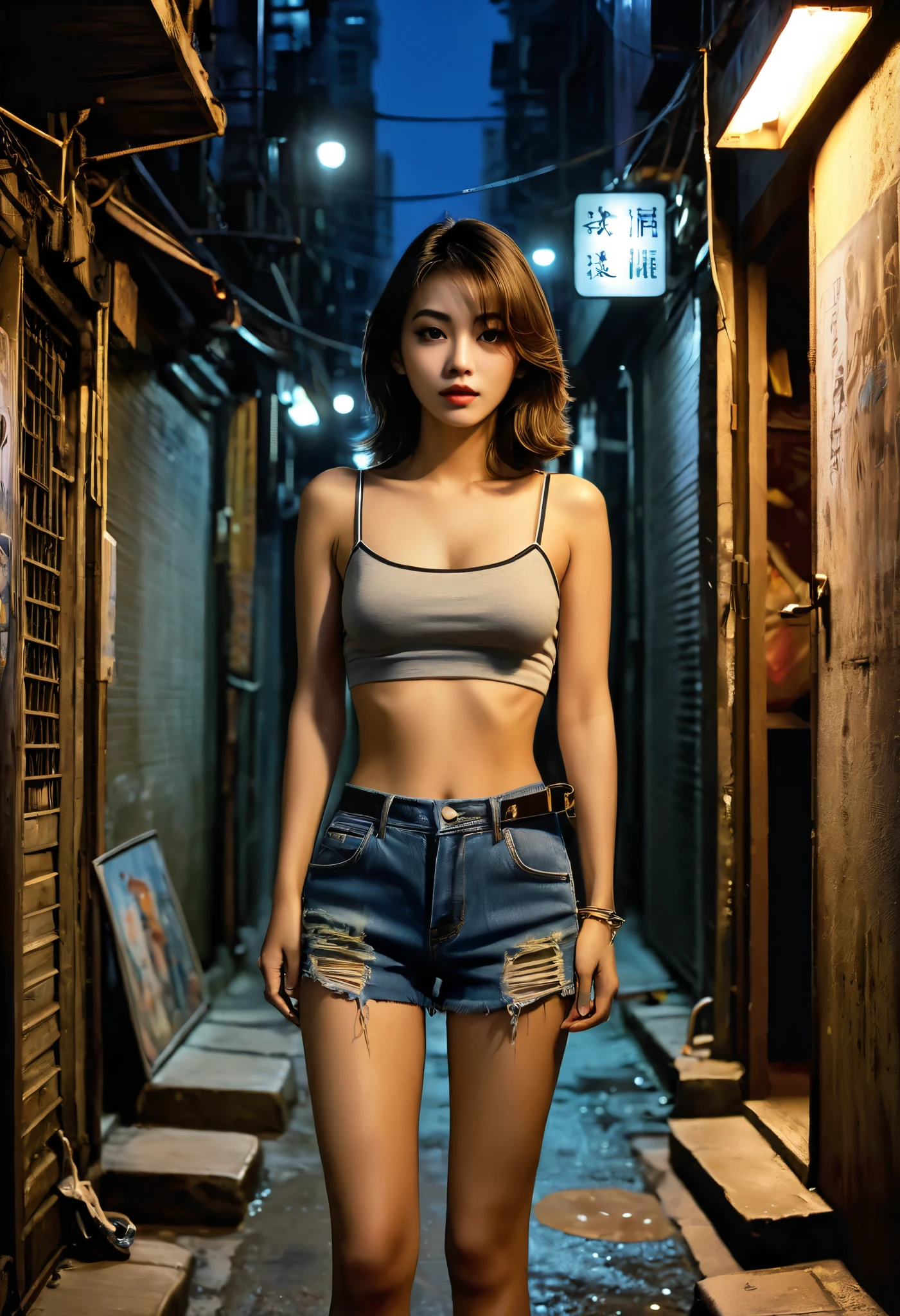 Bikini Woman, Streets in Seoul, South Korea, natta, A city scape, Urban lighting, upper half body, closeup shot, 8K RAW photo, Top  Quality, ​masterpiece, realistic, photorealestic, only pantie