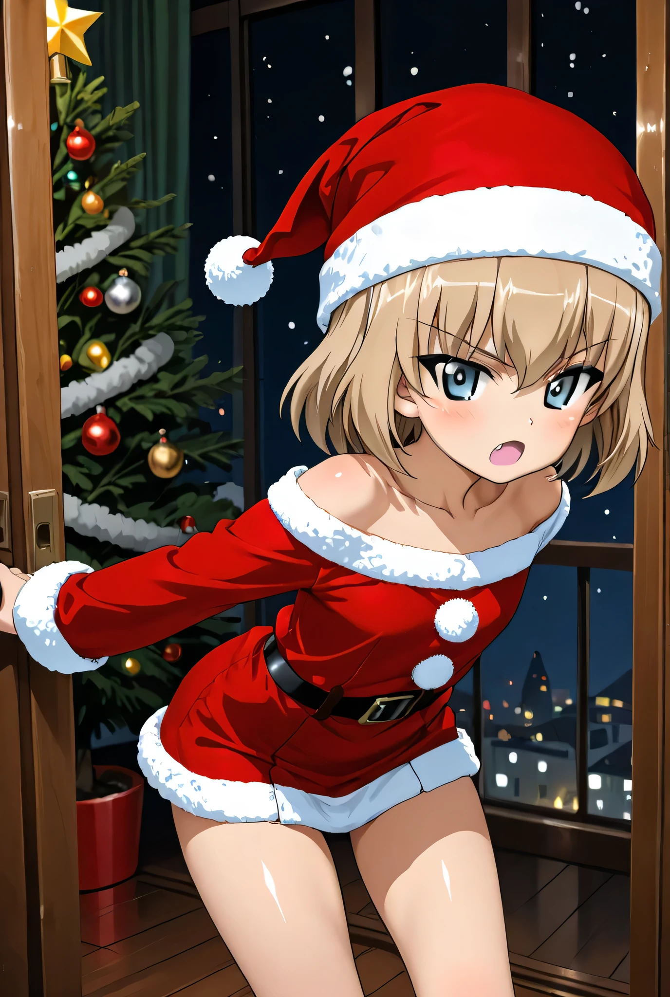 katyusha \(girls und panzer\),santa costume,1girl,solo,