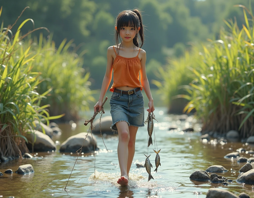 A cute little girl was especially happy to catch a fish