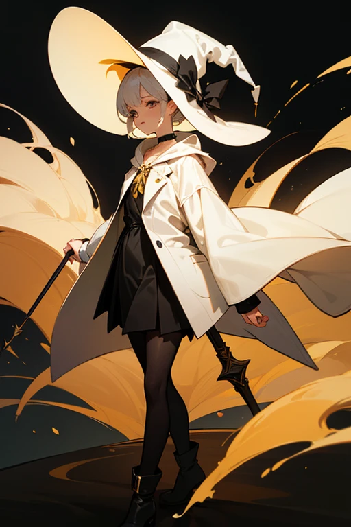 masterpiece, best quality, YkYi background, close-up, CyLm, sad style, God's punishment, magic curb chain, magic war, 1 damaged girl, solo, looking at viewer, the girl is a cyber witch, messy white hair, gold eyes, kermes Inus clothes, star background