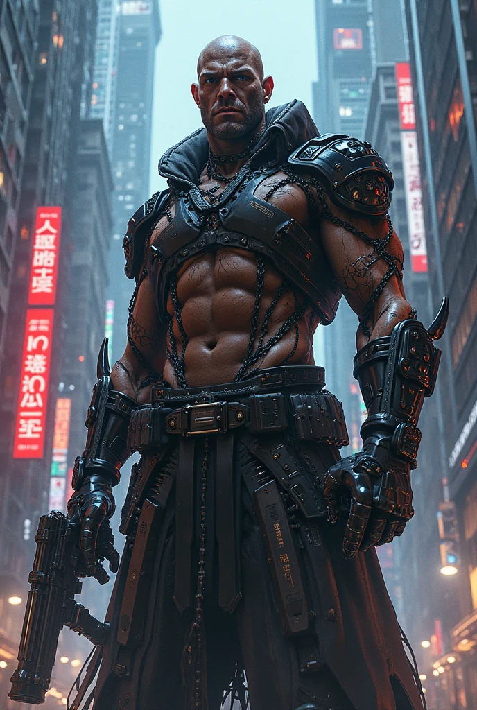 a close up of a man holding a katana in a city, very beautiful cyberpunk samurai, cyberpunk samurai, neon samurai, samurai jedi, full body of a cyberpunk samurai, samurai posed, Samurai warrior style, [ trending on cgsociety ]!!, sith lord. dramatic lighting, trending on artstation.', andreas rocha style, urban samurai, cyborg samurai, inspired by Kanō Hōgai,
