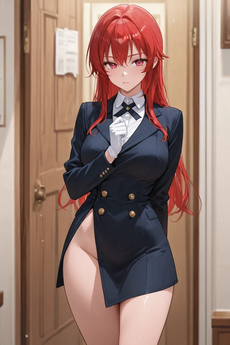RED HAIR,RED EYES,BLACK BUNNY SUIT,black bunny ears,blujh,embarrased,tie,closeth,naked