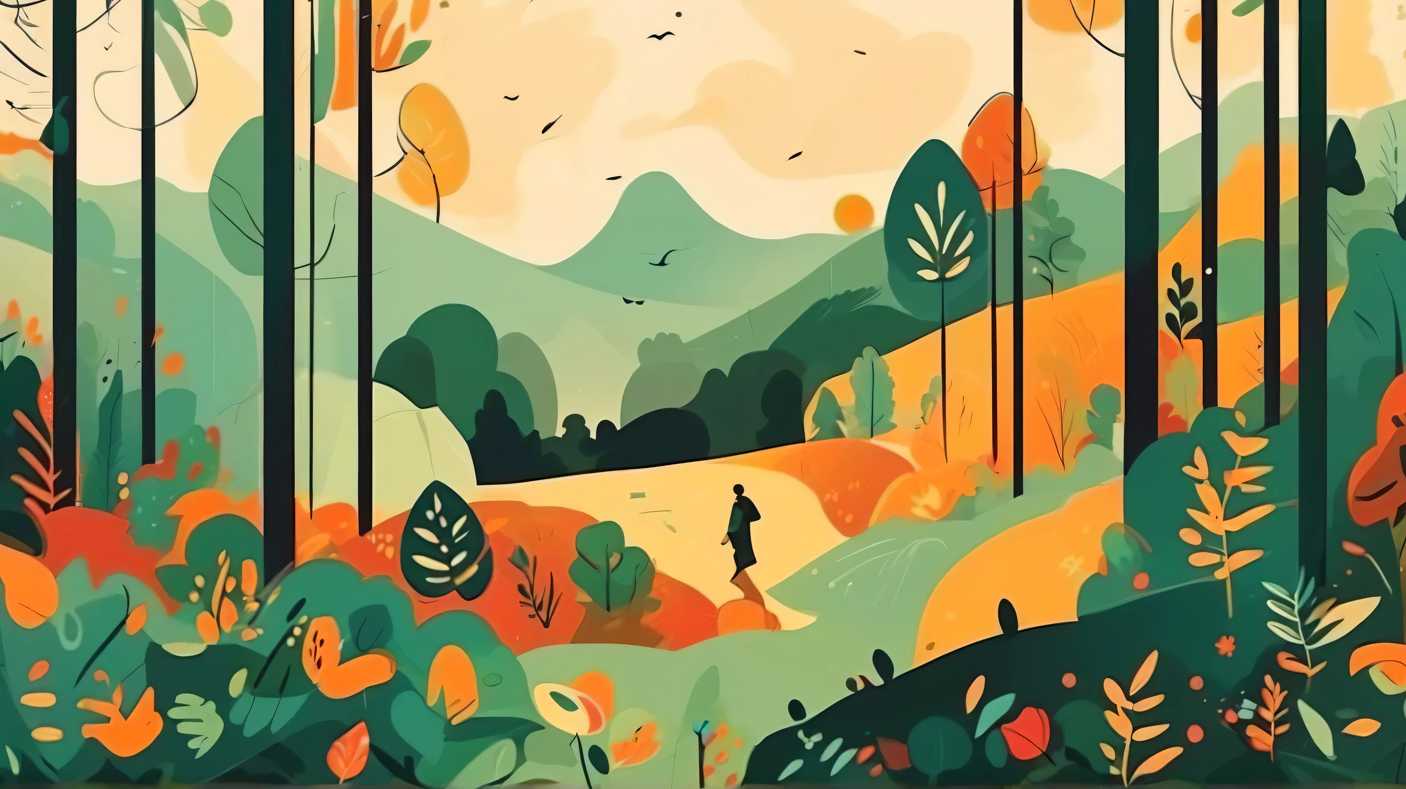 a man in a forest, minimalist, simple, clean, vector art