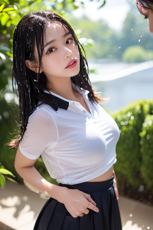 最high quality、high quality、Best image quality、、最High resolution、High resolution、masterpiece、Detailed and realistic human body、Detailed and realistic skin、Realistic face in every detail、Realistic reproduction of every detail、Detailed and realistic lips、Detailed and realistic teeth、Detailed and realistic ears、Detailed and realistic hair、Detailed and realistic weapons、Realistic reproduction of every detail、Realistic fingers in every detail、(Beautiful Hands、thumb１reference４)、Realistic feet down to the last detail、((Beautiful Japanese Girl))、(Japanese Model)、((Cute Japanese Girl))、((Beautiful 18 year old girl))、(Black Hair)、(Straight hair)、(Random Hairstyles)、((Full body video))、((Flat Chest、Small breasts))、(Slim and perfect figure)、(Glossy skin all over、Fair skin)、((School gym clothes))、((Gym clothes similar to volleyball uniforms))、 Cold stormy weather))、((Pouring rain))、((In the Storm))、((School Playground))、((Pouring rainの中(A girl standing in the center of the schoolyard))、((Pouring rainを浴びて(Soaked skin from head to toe))、((Rain dripping from the skin))