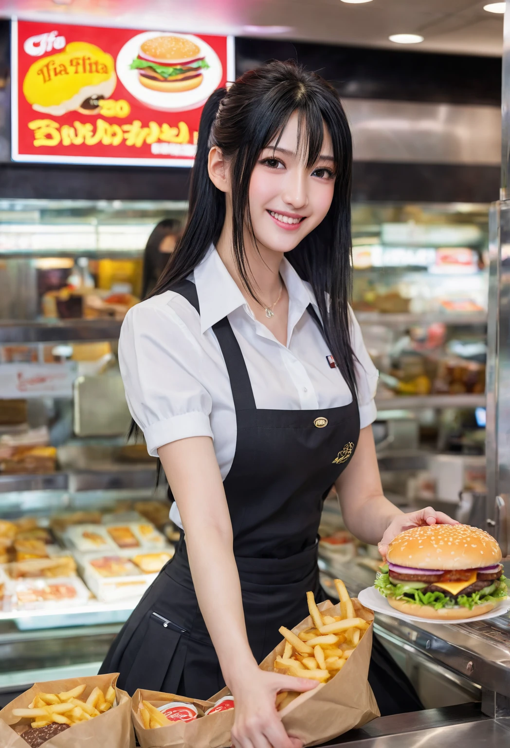 (highest quality, masterpiece:1.3, 超A high resolution), (Very detailed, Caustics), (Realistic:1.4,RAW shooting,)Ultra-Realistic Capture,Very detailed,High resolution 16k, Human skin close-up, The skin texture is natural, It must be detailed enough to be easily identifiable.。 Skin should look healthy and have an even tone。 Use natural light and color, ((Dark Blue Blazer:1.4)), ((the body is slim)), girl, Japanese, 18-year-old, cute, Long Hair, Big Breasts, smile, Turn your body forward, (View from the front:1.1), Looking into the camera,vision, focused on the chest, Light brown hair, ((Black choker)), very long, bushy eyelashes, blue eyes, bangs、Luxury Hotel Lounge, Marble wall, sofa, ((Beef on a tray, luxurious counter, over the counter:1.4)), Big Breasts, Red lips