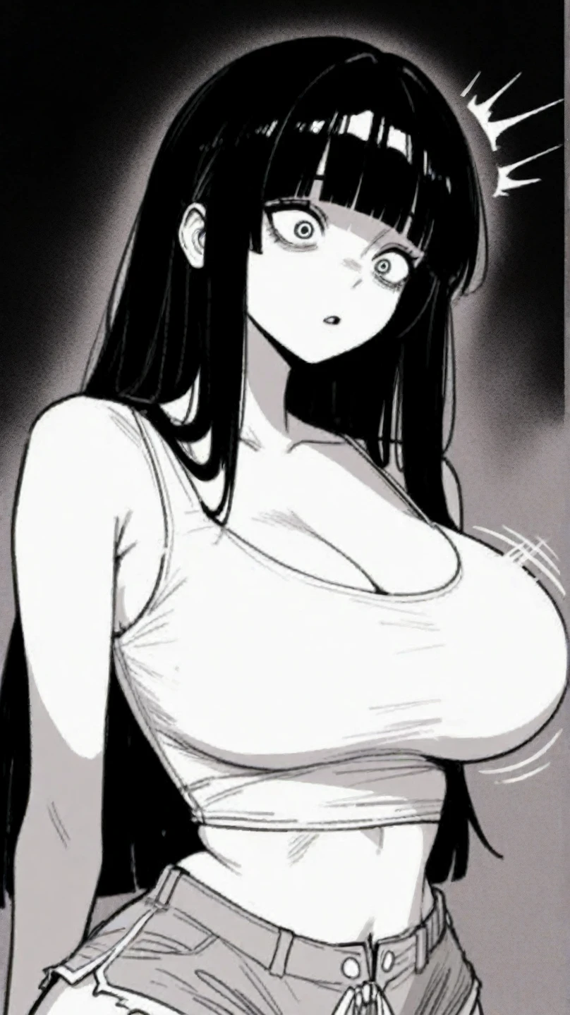 disgusted look, angry, busty, big breasts, massive breasts, pov eye contact, looking at viewer, thick, cleavage, thick lips, wide hips, thin waist, staring down at viewer, mature mom, jeans, yelling at viewer