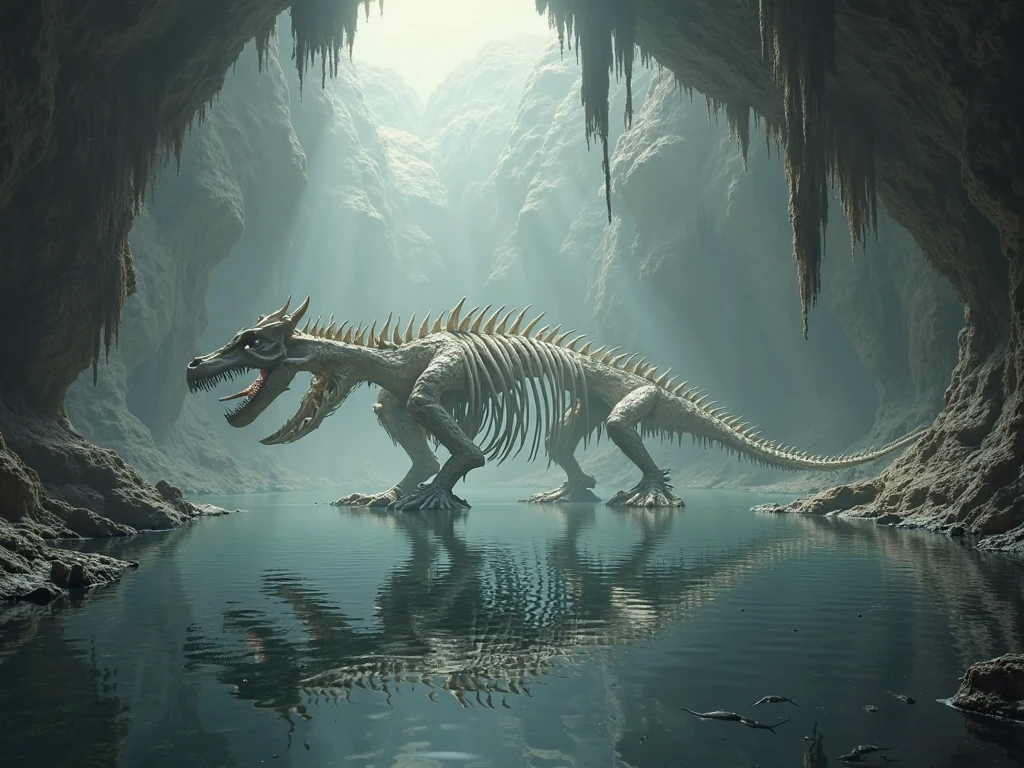 skeleton dragon,cave,<lora:add_detail:1>,