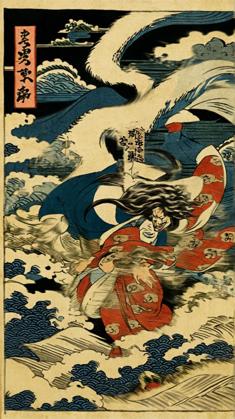 High Resolution, HD, Long Hair, Evil Smile, Motion Blur, Ukiyo-e, Anime Style, Anime,