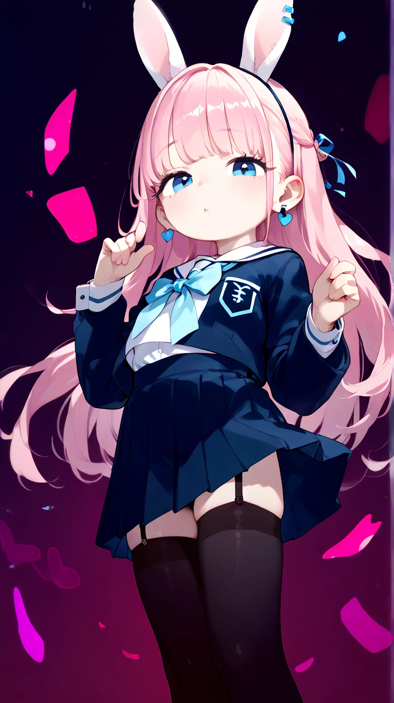 Anime girl, , , unusual skirt and hair, unusual eyes, white small and transparent panties, bottom view, View under the skirt, panties under the skirt, You can see a small vagina through your panties, shy, blushes, gets an orgasm, all her panties were wet, finger masturbates