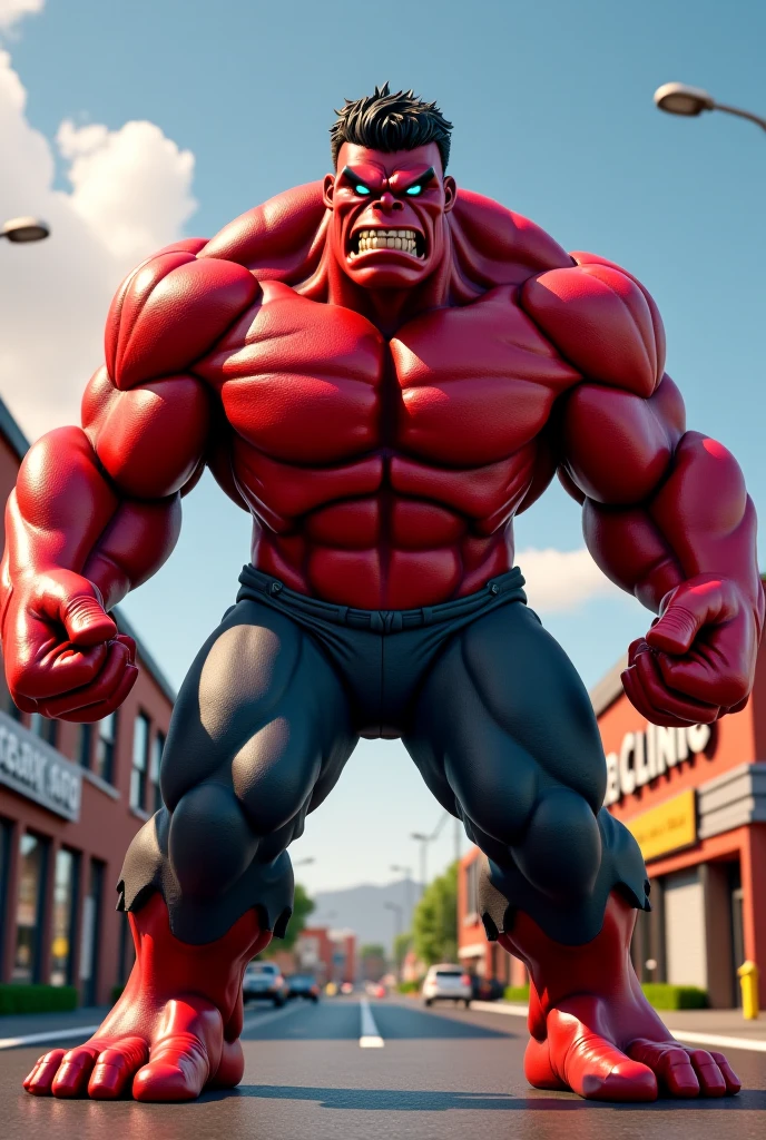 side view of Red Hulk from Marvel,pronounced muscles and jaggedskin,Surrealism,Hyperrealistic,Photorealistic,studiophoto,view from side,8k, ultra high res, sharp focus,highly detailed, (best quality), (photo-realistic:1) character design sheet, character turnaround, character in different poses, different angles, fullbody