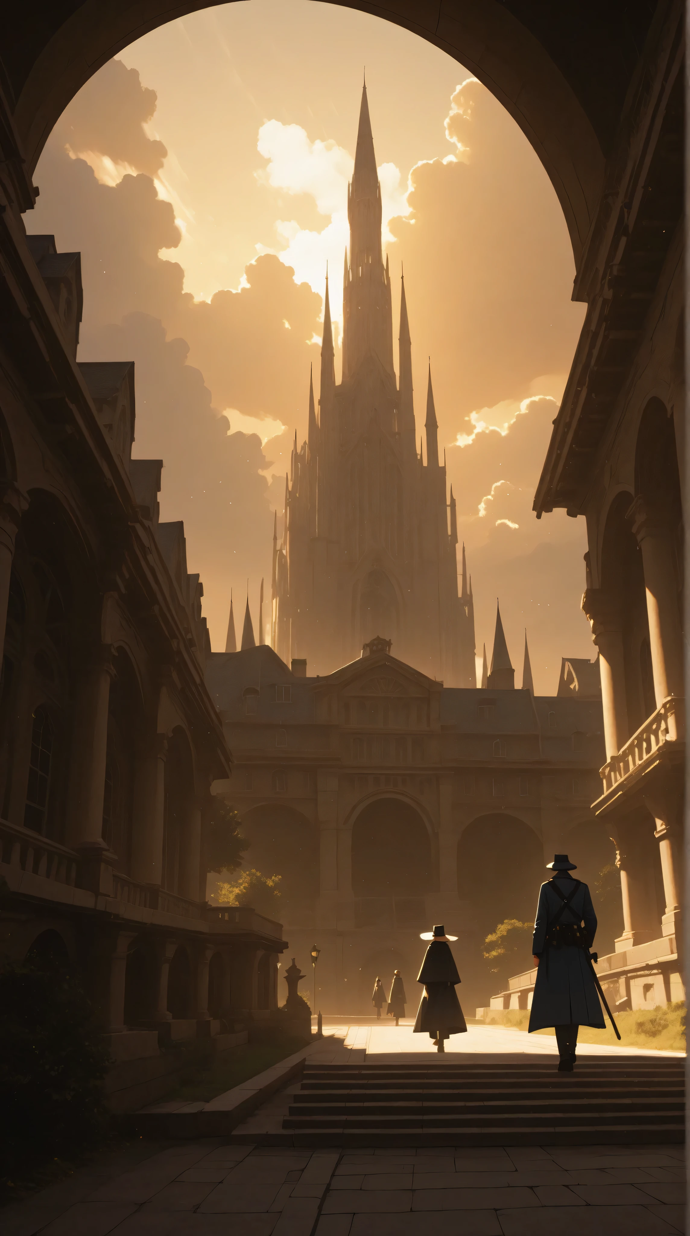 a futuristic landscape in the illustrative style of french illustrator Moebius