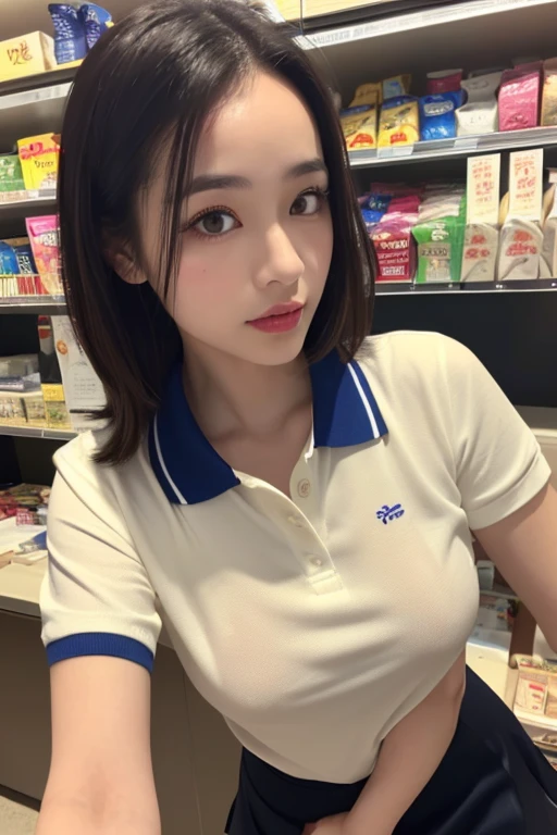 Best quality, masterpiece, ultra high res, photorealistic, a girl, <lora:saikaKawakita_saikaV20:0.4> (pretty face:1.4), in white shirt with blue collar, black sweatpants <lora:SZuniform:0.5> (large breast, narrow waist), long hair, in the library, bokeh, beautiful lighting, shiny skin