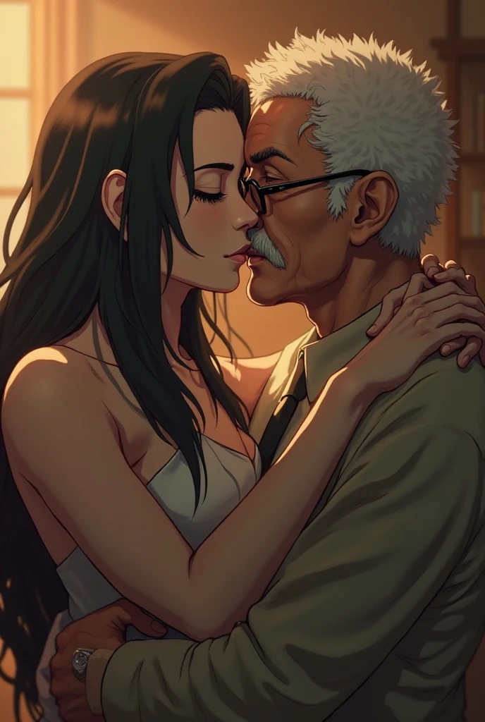 Woman sucking on old man&#39;s cock　Both are naked and intertwined　Old man with a lively cock　Rejoicing Woman