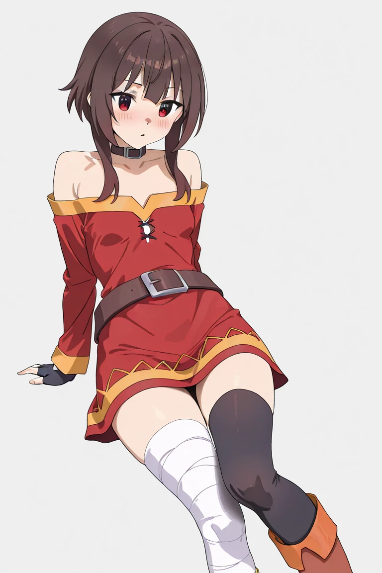 Illustration, UHD, retina, masterpiece, accurate, anatomically correct, super detail, high details, high quality, award winning, best quality, highres, good anatomy, 1080P, HD, 4K, 8k, 16k, 1girl, dynamic pose, androgynous, upper body potrait, detailed eyes, detailed clothes, detailed hair, rendering, 5 fingers, Nice legs, potrait, Aidalro, cute waifu, megumin, mini skirt, jumping, smiling, happy, bare legs, white underwear