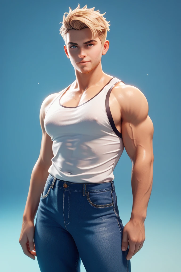 An 18-year-old boy bodybuilder trunk, embodying the perfect fusion of Billy Magnussen and Joey Lawrence, exuding an aura of strength and confidence. Enhanced with HDR technology, this image depicts a true masterpiece with flawlessly rendered anatomy.