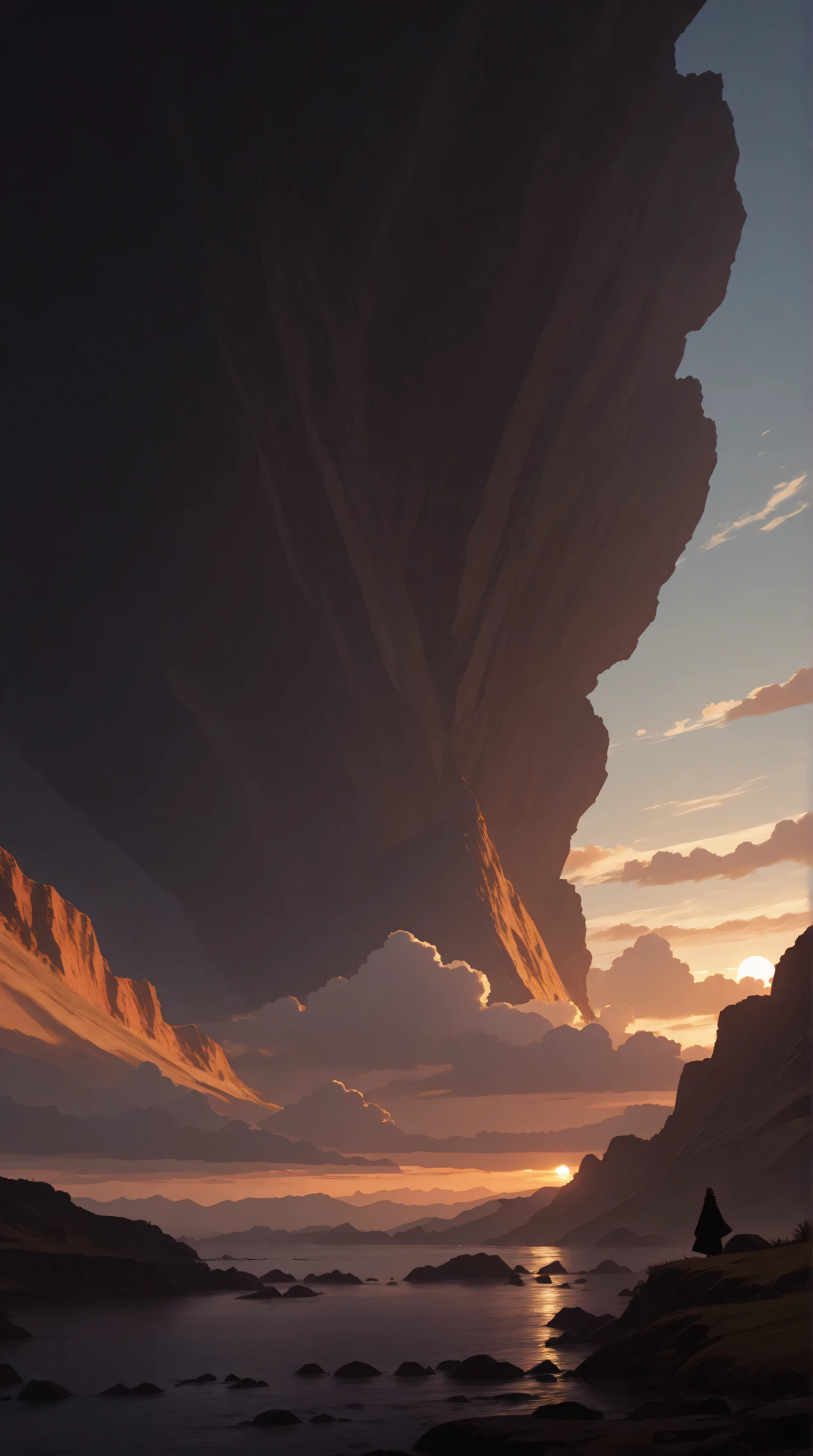 a futuristic landscape in the illustrative style of french illustrator Moebius