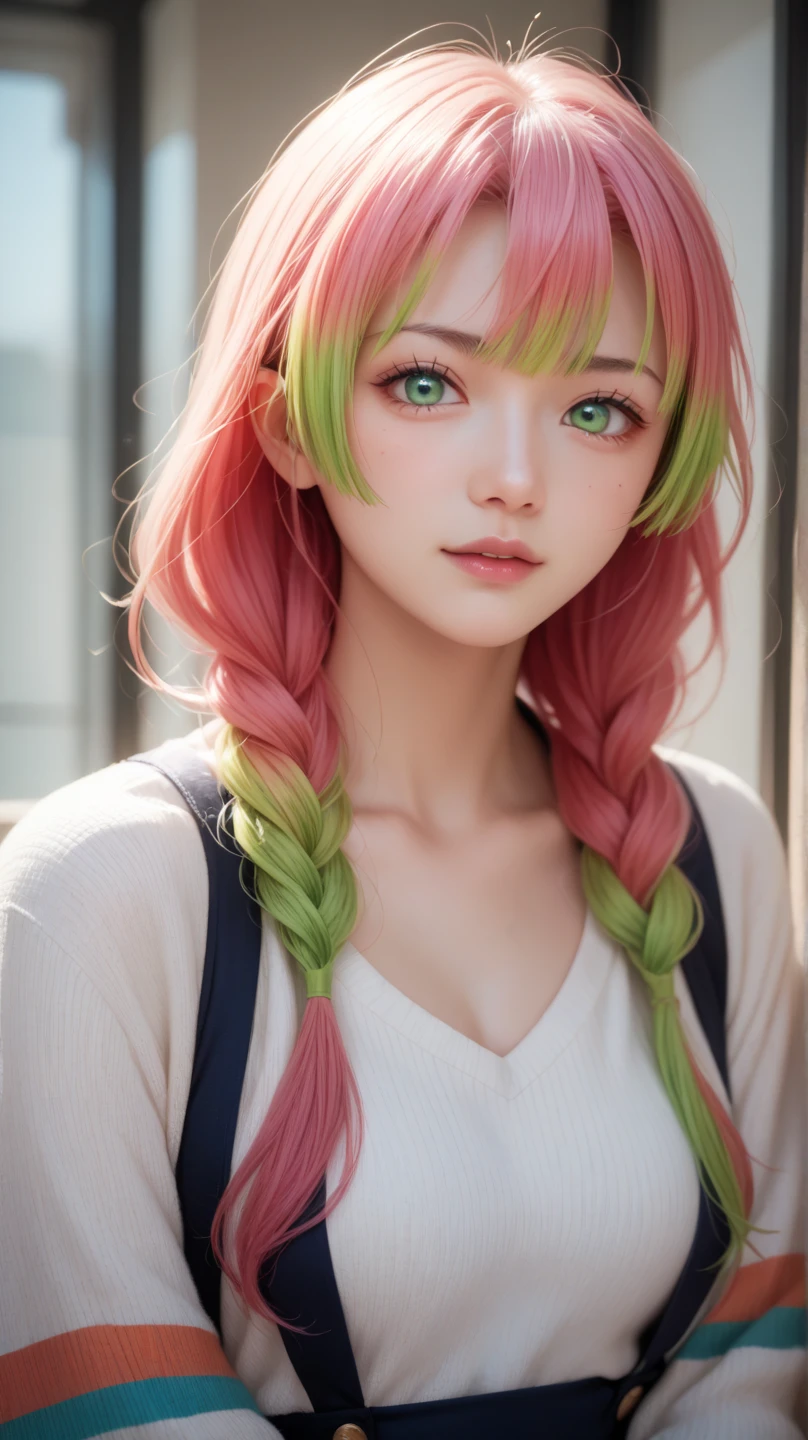 Anime girl long pink hair green eyes