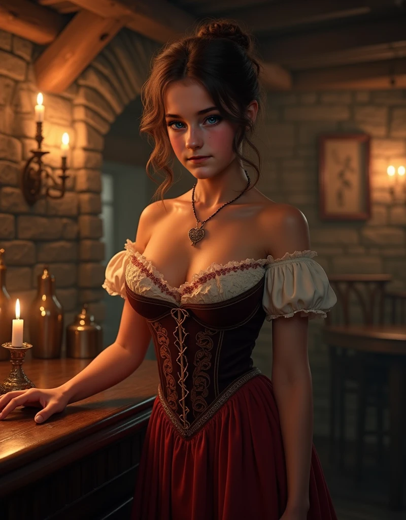 a blackheaded female gnome in a full-length corset, detailed face and eyes, high quality, photorealistic, 8k, cinematic lighting, fantasy art, warm color palette, intricate details, elegant pose, mystical atmosphere