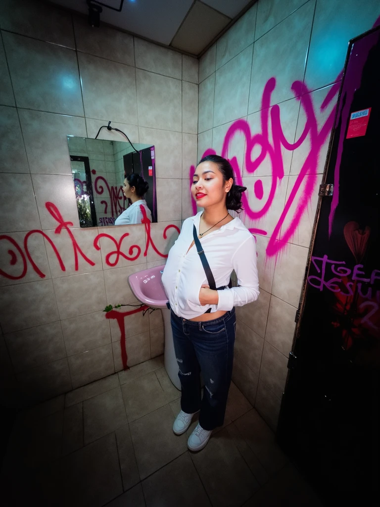 ((Best quality, 8k, Masterpiece :1.3)), Sharp focus :1.2, A pretty woman with perfect figure :1.4, Slender abs :1.2, ((Dark brown hair, Big breasts :1.2)), (White button up long shirt :1.1), City street:1.2, Highly detailed face and skin texture, Detailed eyes, Double eyelid