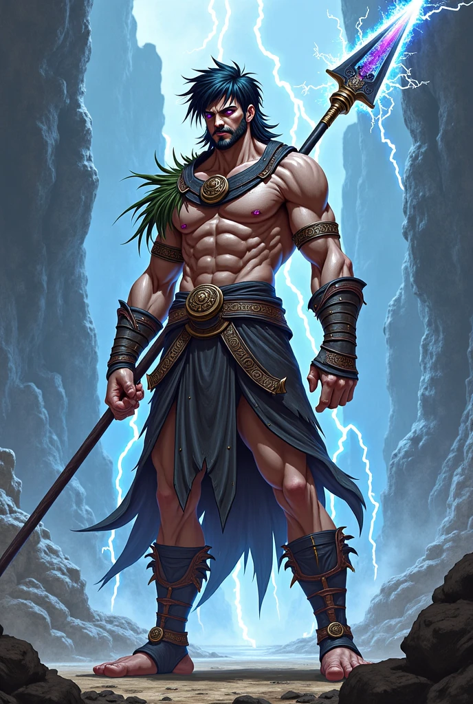 A surreal and ethereal landscape of the Greek God Hades,muscular seductive, with long black hair and serious face, strong and perfect bodyand masculine features --auto --s2