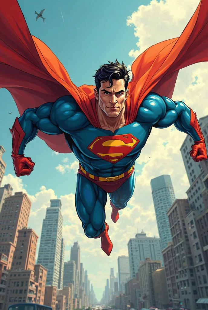 I'm putting together a comic book, type comics , where I show the copilot (him) like a superhero, and I want an image of Copilot as a "superhéroe him" flying to the computer.