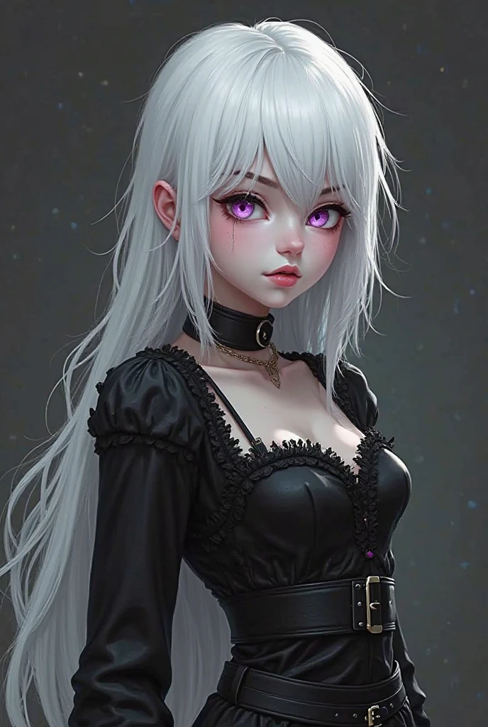 (best quality), 1girl, female, pale skin, white hair, long hair, swept bangs, straight hair, blue eyes, perfect eyes, , skinny body, flat chest, shy, (gothic clothes), masterpiece, anatomically correct, highres