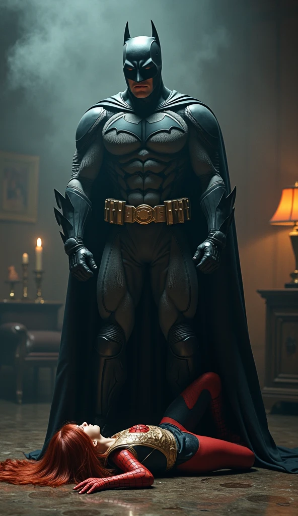 Batman in his room in pajamas with his penis exposed