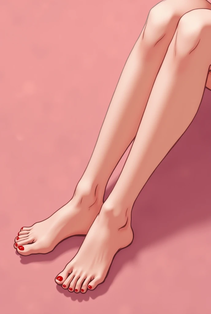 highly detailed image in the Ghibli animation style. two bare foot on floor. background is complete wooden floor.