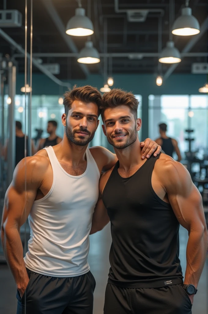 Two Males, rubbing their fat butts together, dark hair, fat ass, black gym shorts, muscular, huge butt, comically large butt, big butt, short hair, looking back at camera, smiling, hairy legs, athletic man, jock, jock with big butt, rubbing butts, pushing their asses together
