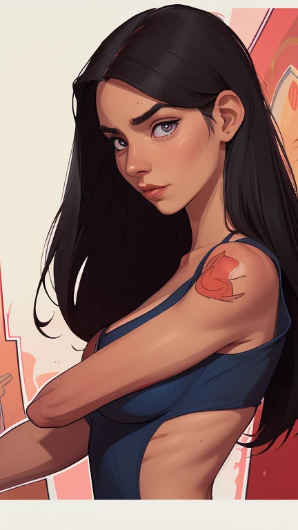 score_9,score_8_up,score_7_up,highly detailed,source_cartoon,rating_questionable,<lora:PAINTED_ANIMATION_ART-STYLEV3:0.75>,dreamlike,disney movie,(Vee a beautiful young woman,20 years old, <lora:VeeXL:1.5>),sharp details,showy,best quality,detailed skin,cute face,uncensored,very aesthetic,official art,cinematic angle,highly detailed,Amazing,finely detail,high quality,extremely detailed,<lora:ChrisSanderNov2023:1>,chrissandersartstyle,
a woman with tattoos on her chest and chest, pink violet light, intimate dark moody, uhd candid photo of dirty, lit from below, wearing black camisole outfit, high contrast!, shot on leica sl2, color and contrast corrected, detailed -4, amouranth, lights on,<lora:add-detail-xl:1.3>,outline,pencil_sketch_lines,colored_pencil_(medium),contour_deepening,cel shading,detailed background,halftone_background,