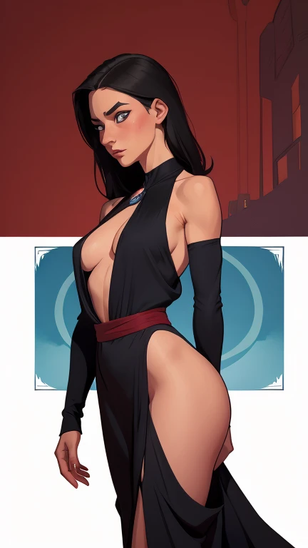 uploaded e621, score_9, score_8_up, score_7_up, score_6_up, score_5_up, score_4_up, rating_safe, smooth, source_furry, {realistic}, sorceress. sexy red robe, black panties, black hair, blank background