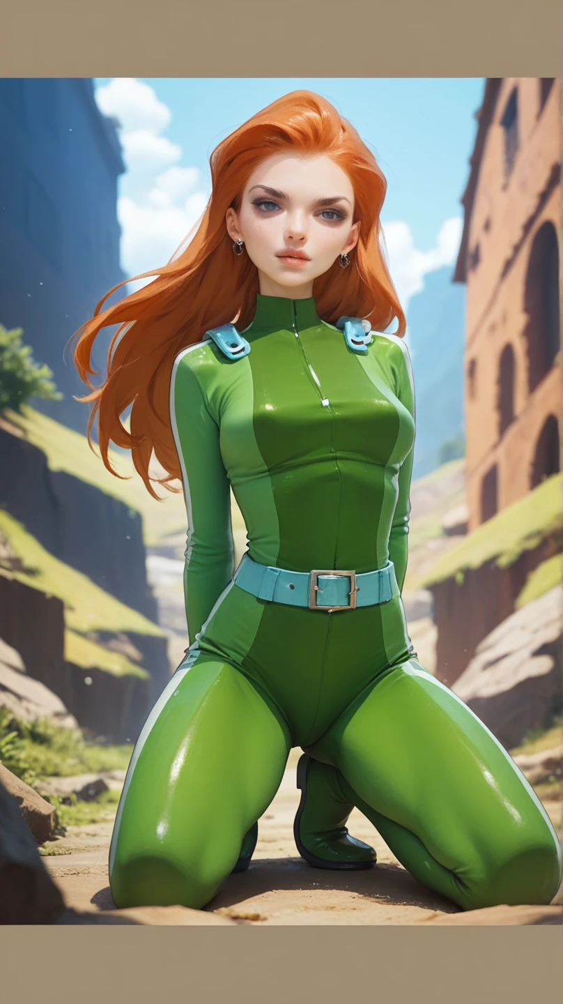 (Masterpiece: 1.21, Maximum Quality: 1.331, Photo Level), Evangelion, Asuka, Red Tights, Yellow Hair, Green Eyes, Delicate Face, (Dynamic Stance: 1.2), Relaxed Posture