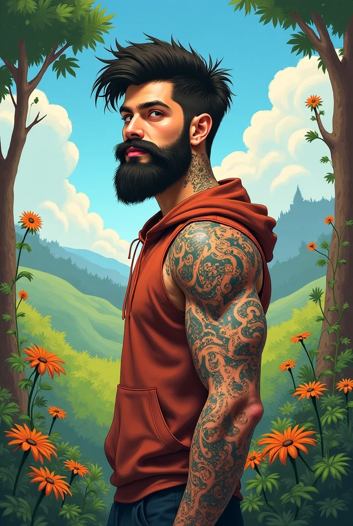watercolor, lineart, (ankymoore, illustration),
lumberjack, naked, nude, redwood forest, chestnut hair, glare, intense expression, (open shirt, plaid shirt), reclining, pornographic, torso, nipples, navel, intricate body hair,