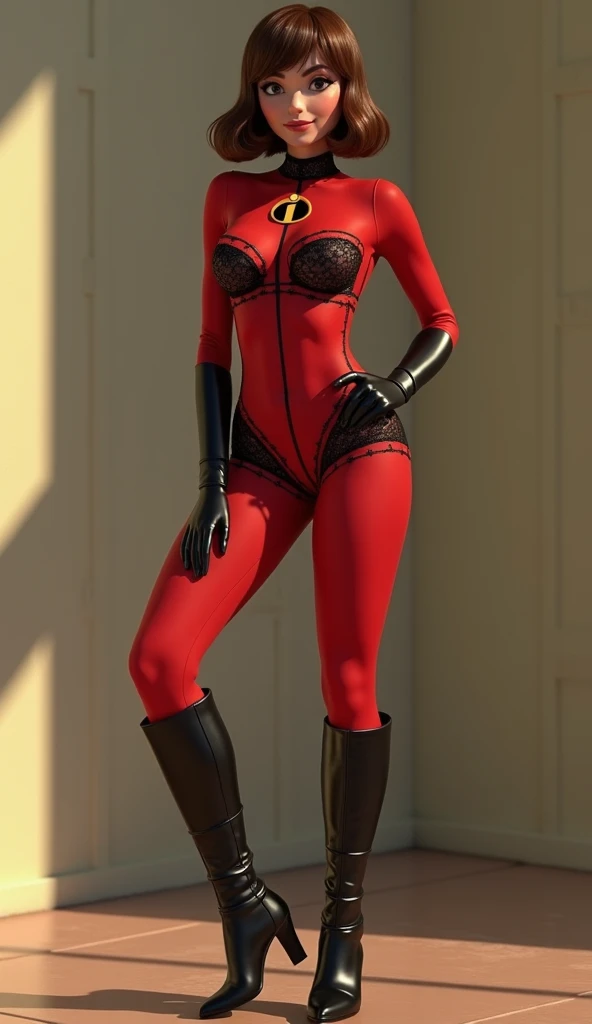 20 years old mature femboy, Red hair, Short hair, Leotard, Latex gloves, Thigh High Socks, Boots, Street,